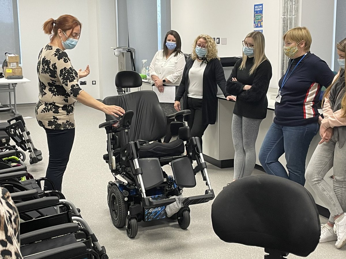 CCCUSimulation's tweet photo. Fabulous morning for our OT students learning about posturing, positioning, measuring, cushions &amp; types of wheelchairs available. With huge thanks to @MB_Healthcare &amp; @SunriseMedical for their support. #OccupationalTherapy https://t.co/nPCCQ6MhB5