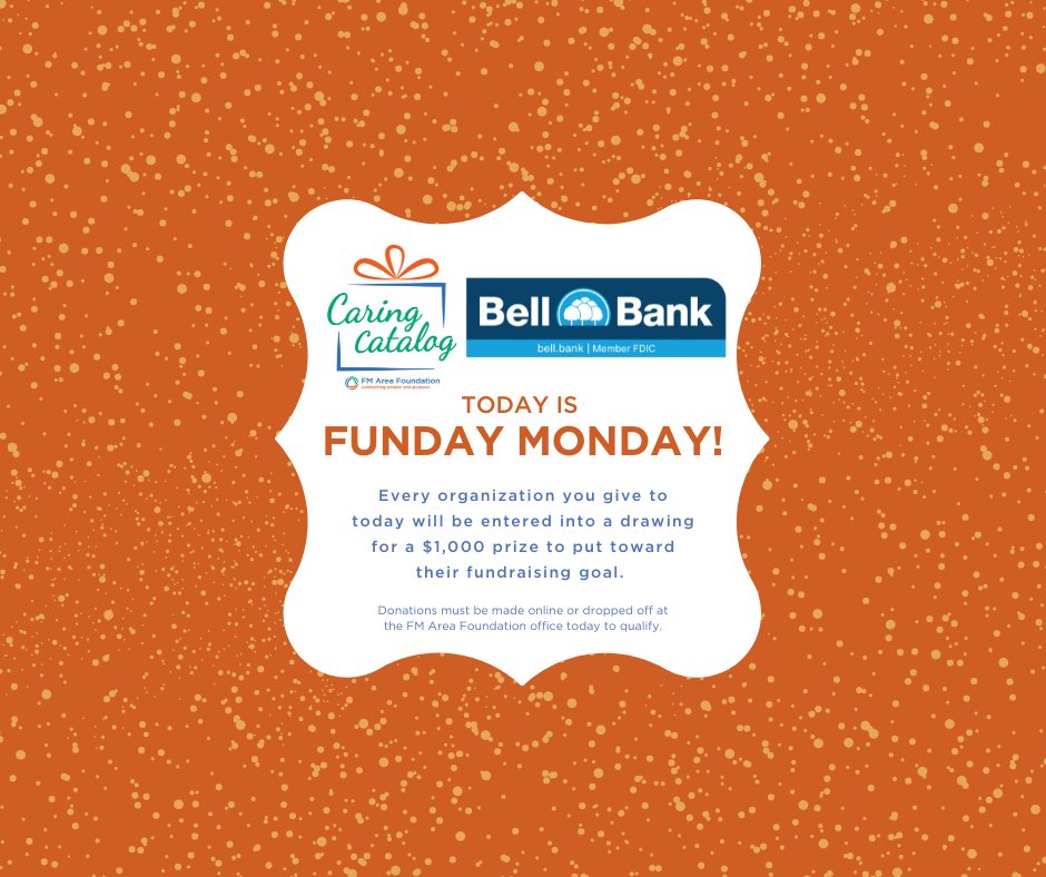 Today is our second #FundayMonday sponsored by <a href="/gobellbanks/">Bell Bank</a>! Thank you Bell Bank for your continuous generosity in the Fargo-Moorhead Community. The winner will be announced on Facebook, Tuesday morning. 
ow.ly/5OvS30s1EMI 
#FMAreaCaringCatalog