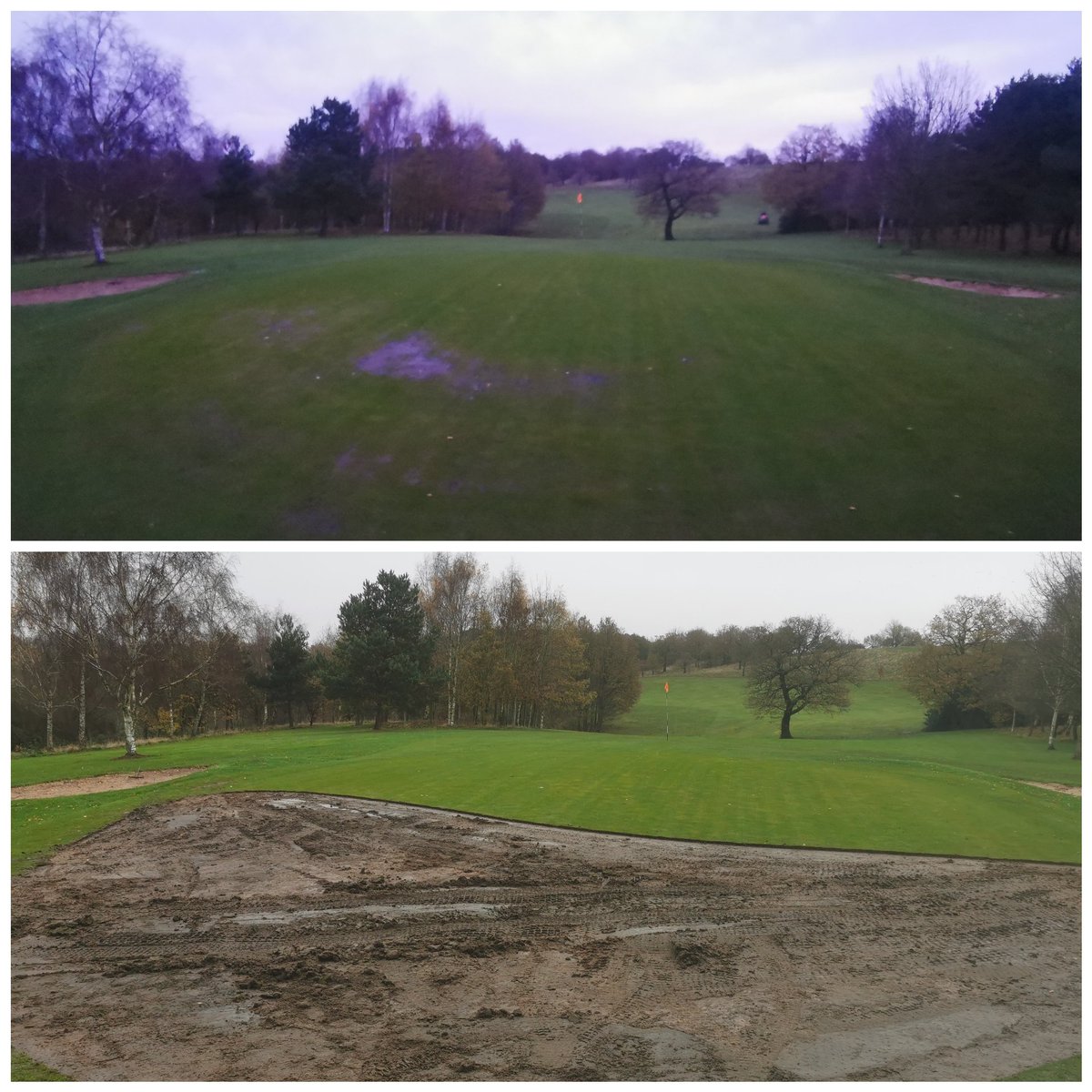 Not a great day with🌧 but the team have made a start on our weakest green, this hasnt been great since I started with it spending a couple of weeks last winter full submerged in surface water. We'll be installing drainage throughout the green and raising the back section up.⛳