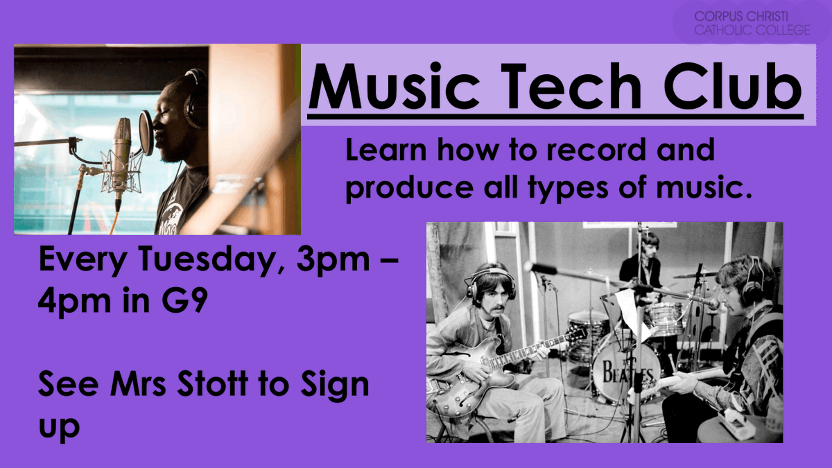 Exciting new music clubs starting in January. See Mrs Stott for more details.