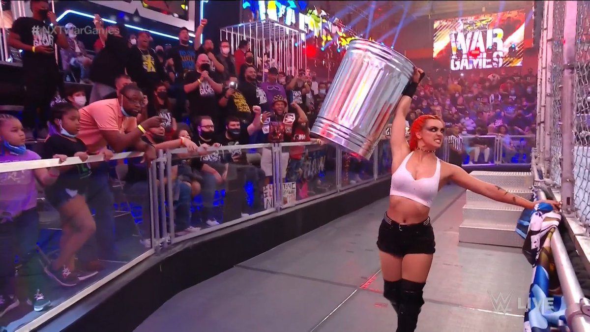 UnmatchedWWE's tweet photo. 🗣️ WE WANT GIGI!

The #WWENXT  Arena just got their wish because @AWiltedPetal @GigiToxicSexy @FatelThorns @RogueAToxic @PetalsWiltAway @ToxicGigiDolin has entered the cage, heavily equipped. #NXTWarGames https://t.co/OeuODB0Avl