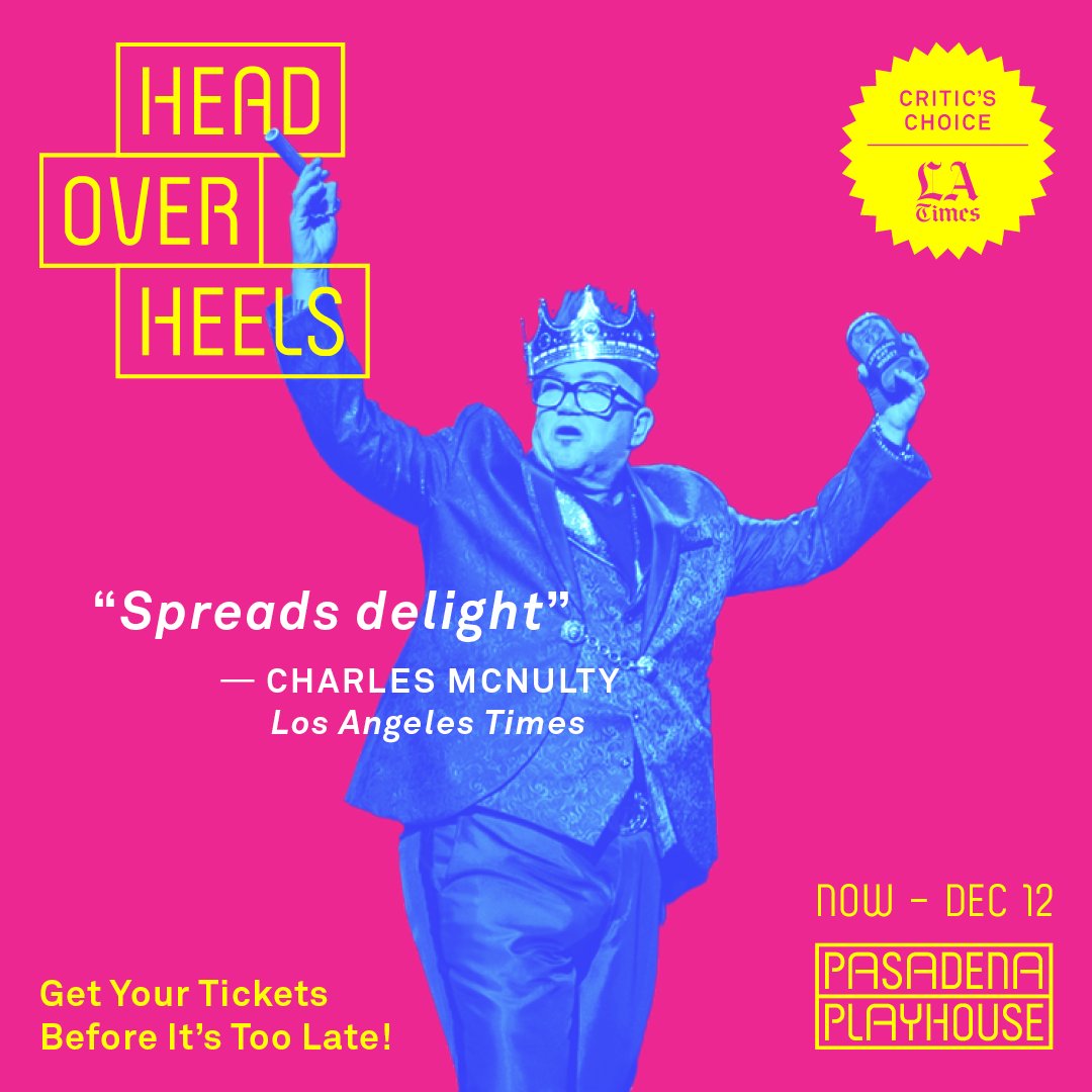 PasPlayhouse's tweet image. It's time to get your #HeadOverHeels tickets before the show closes on Dec 12. THIS SUNDAY!

@CharlesMcNulty from the @latimes said "I can't think of a more fun way to be welcomed back to #PasadenaPlayhouse." 

Get your tickets NOW ➡️ bit.ly/2ZZtwhV
