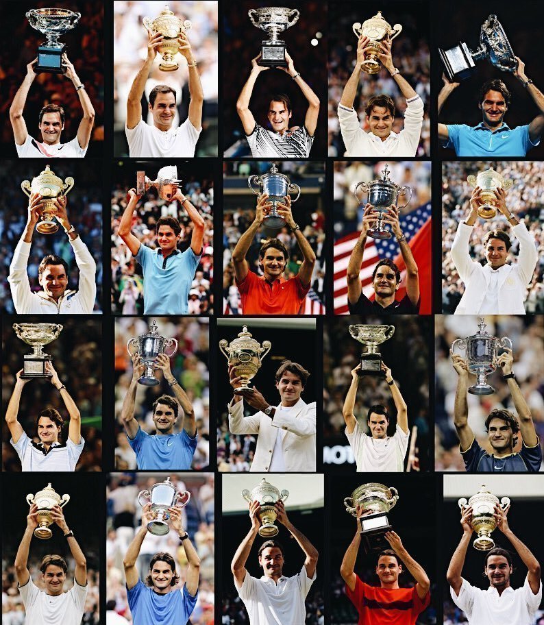 gigicat7_'s tweet photo. If in 20 years somebody will ask you who Roger Federer was, just list him/her these stats:

1,251 career match victories.
369 Grand Slam match victories.
237 consecutive weeks as world no. 1.
103 career titles.
20 Grand Slams.

😮 https://t.co/EIjL78jtN3