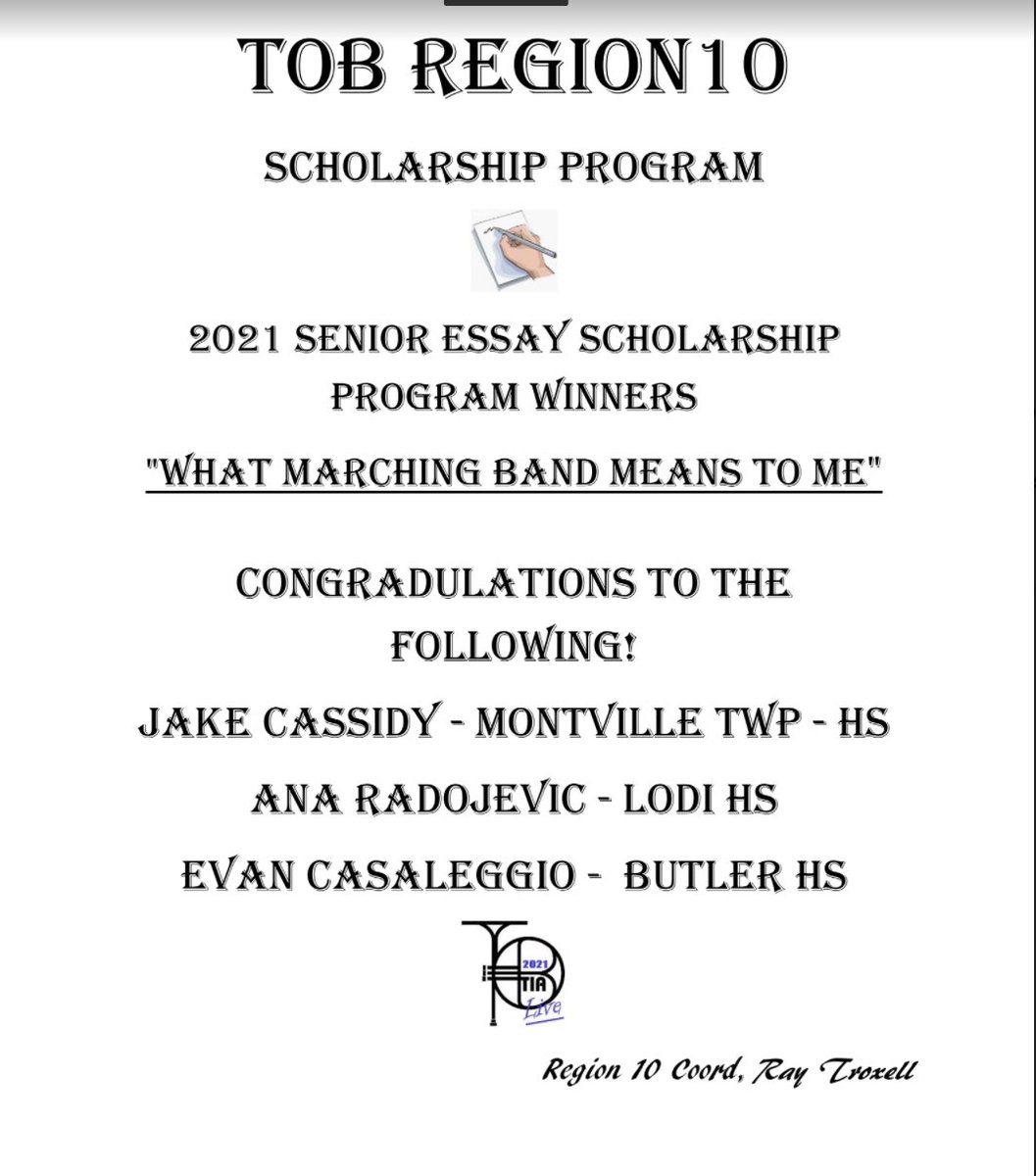 butlerhsband's tweet photo. Congrats to Evan Casaleggio for being selected as one of the TOB Chapter 10 Annual Essay Scholarship winners! @TOBInfoWeb @bhsbulldogsnj @butlerpublic https://t.co/MbHUMzwybg