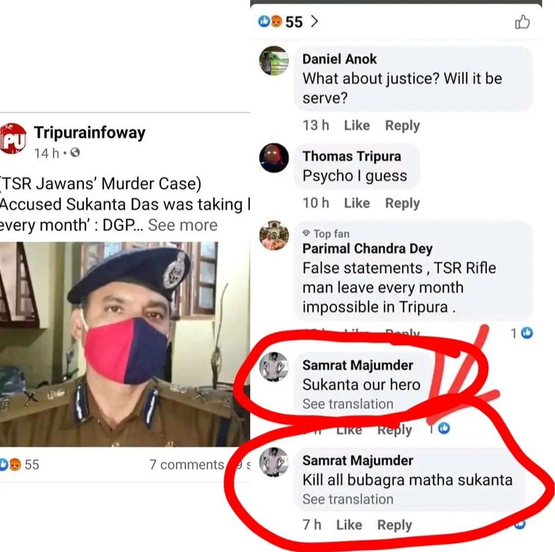RachelDebbarma's tweet photo. Welcome to Tripura where murdering/raping/attacking our  #tiprasa people makes 'them' a hero. Just look at the mentality and hate displayed. Remorseless. 
#wewantgreatertipraland https://t.co/kZmbQiSnBp