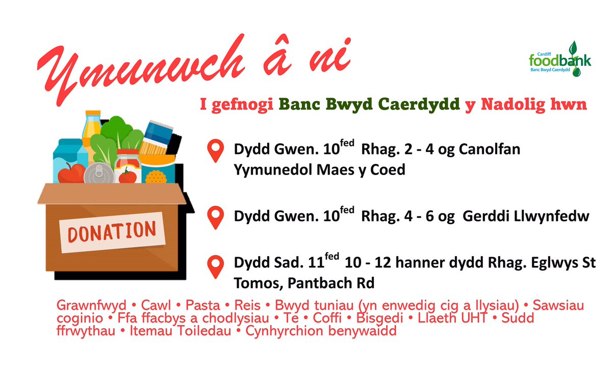 Please help us to help others who are in need this Christmas. We are collecting donations for <a href="/CardiffFoodbank/">Cardiff Foodbank</a>. See the graphics for details.