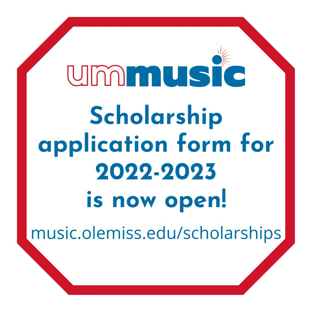 UM Music's Scholarship Application form is open! Visit music.olemiss.edu/scholarships for information about our Music Major Advantage scholarship packages—it's not too early to be making your way to UM Music next fall! #ummusic #classof2026 #transferstudents #gradstudents #ummusicfamily