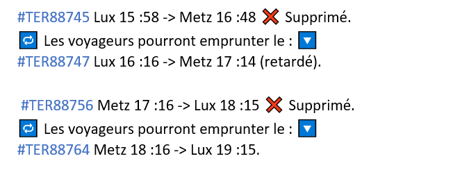 TERNancyMetzLux's tweet photo. 🎙️ #InfoTrafic 

📢 Vos #TER88745 et #TER88756 sont supprimés ❌ suite à des difficultés lors de la préparation du train en gare. https://t.co/o3DALryiD4
