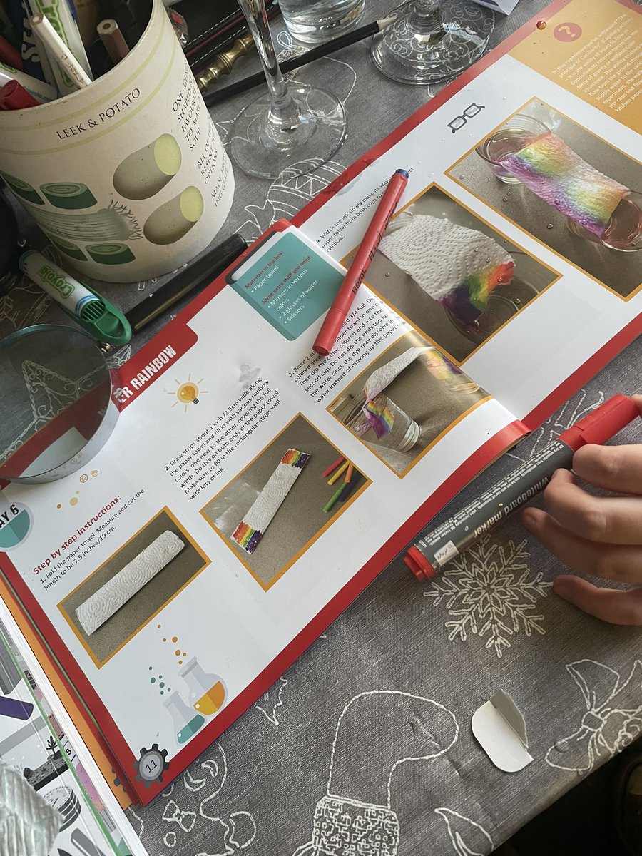 free_range_kid's tweet photo. TC made a #rainbow - second time of trying #experiment in replies #AdventCalendar #Day6 #December6th #stem #Science #SCIENTIST #maths #capillaryaction #resilience #design #dt #instructions #English #homeed 🌈💙🧩⚗️ https://t.co/Bm2DDn6sKW
