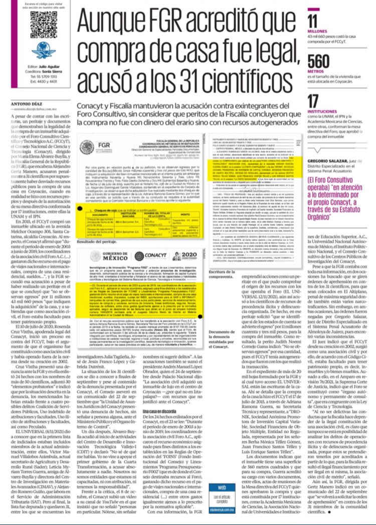 javerosf's tweet photo. Conacyt y FGR “acusaron penalmente a 31 científicos por supuestamente haber desviado recursos públicos para la compra de una casa en  Coyoacán, cuando en realidad se hizo con recursos propios y después de la autorización de su mesa directiva”. https://t.co/ibtcDX16Fa