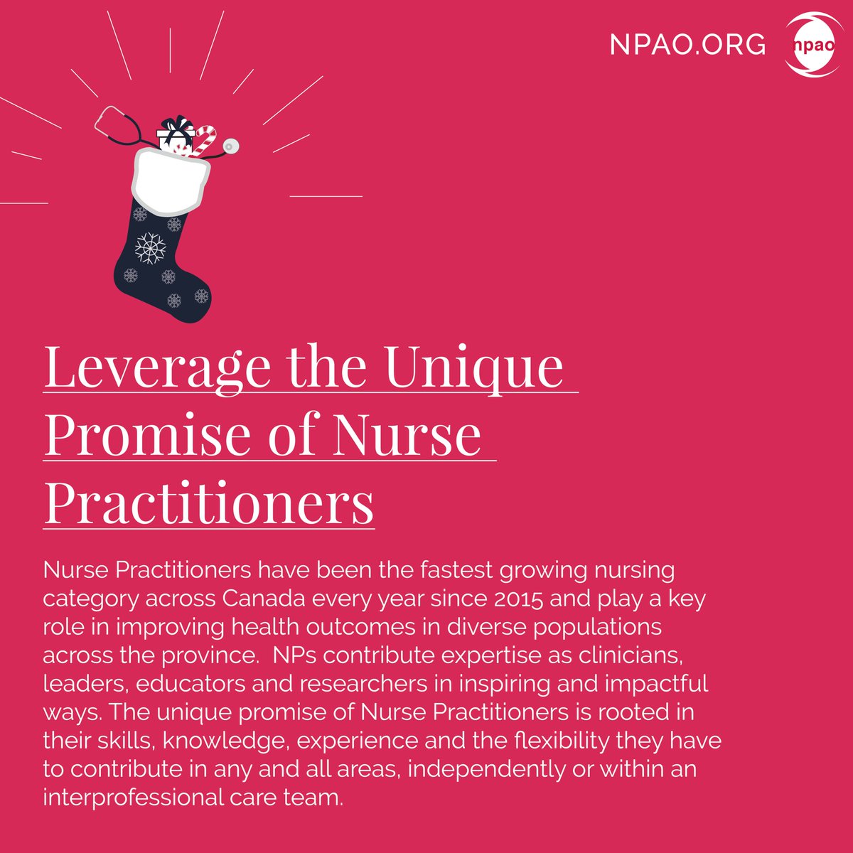 NPAOntario's tweet photo. Nurse Practitioner Holiday Wish List Day 6
⭐️ Our Wish: Leverage the unique promise of Nurse Practitioners
Follow along as we unveil our Holiday wish list here: https://t.co/xWH6EqrKcc
#NPadvocacy #NPAOwishlist #NPholiday #ONpoli #NPimpact #HealthcareGifts #HealthcareWish https://t.co/gKdgEm3RKy