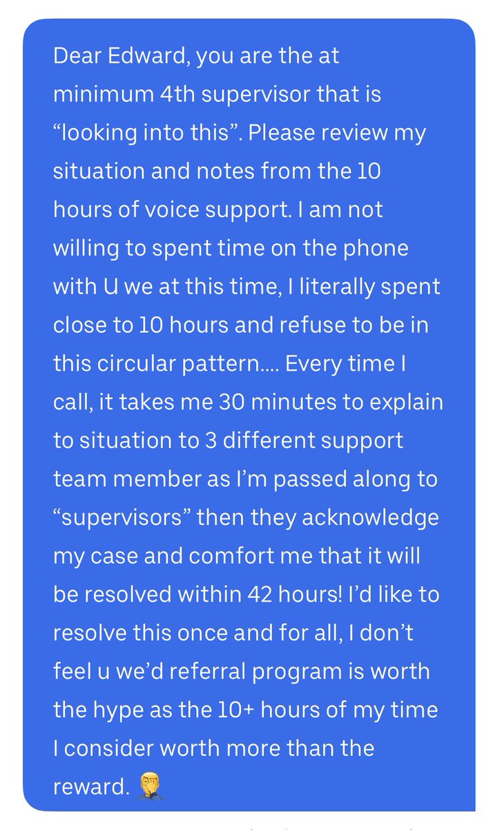 bartsadowski's tweet photo. @Uber_Support See my response… I’m unavailable to phone conversation at this time. Done. https://t.co/rHQ8mHFuKq