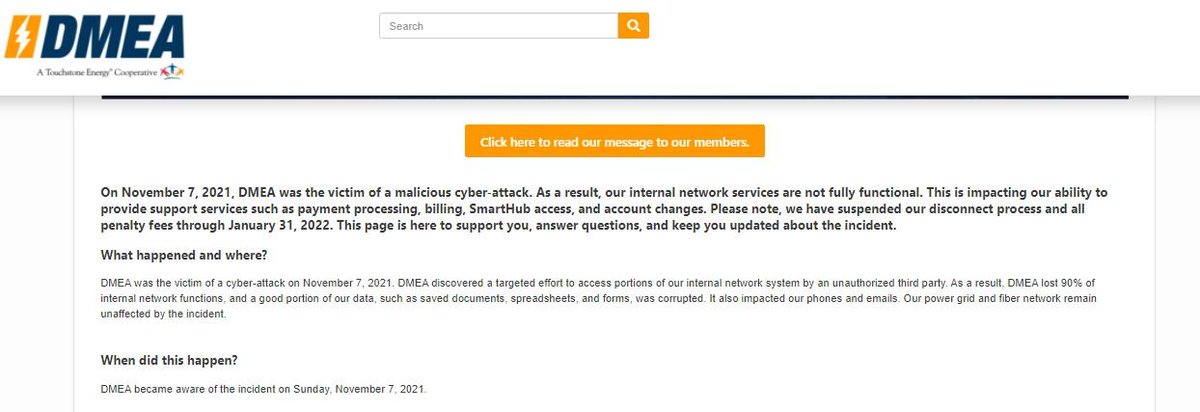 elhackernet's tweet photo. Empresa de electricidad pierde todos los registros y facturas de clientes de los últimos 25 años después de ser víctima de un ataque de ransomware
- Asociación Eléctrica Delta-Montrose (DMEA), compañía de energía eléctrica del estado de Colorado 
https://t.co/aj6WqqOU22 https://t.co/ZF0Uocjynj
