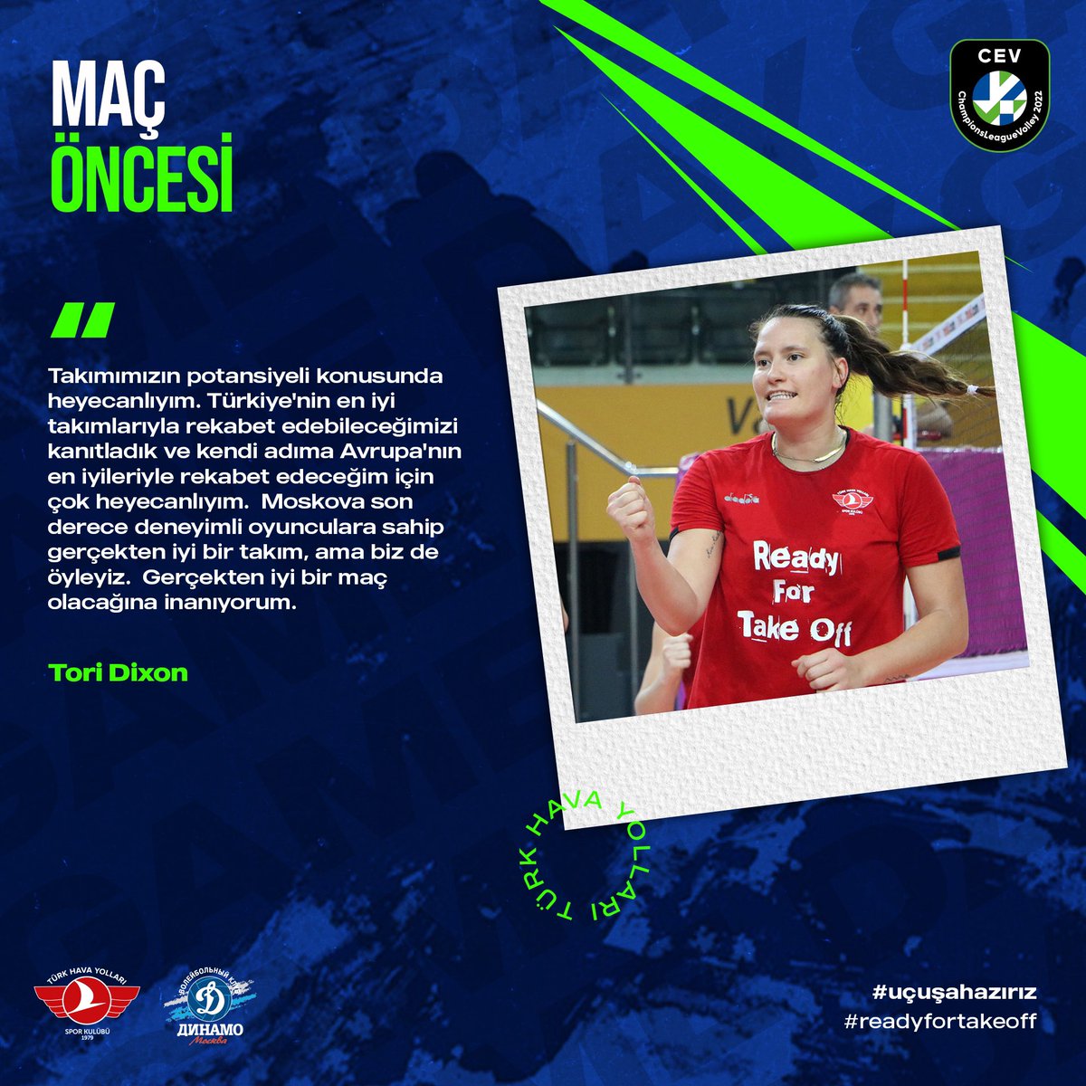 thysporkulubu's tweet photo. 💬 Oyuncumuz Tori Dixon’ın Dinamo Moskova maçı öncesi görüşleri! 👆 @toridixon06 

#CLVolleyW @CEVolleyball https://t.co/hn8l6xjMk6