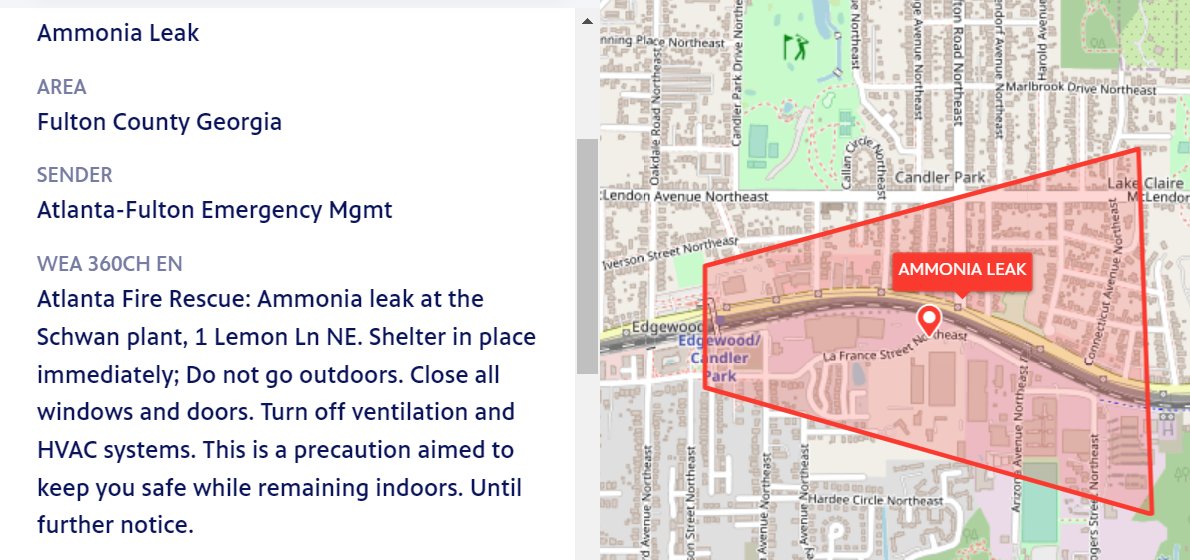 A Wireless Emergency Alert to Shelter in Place has been sent to the immediate area of the ammonia incident at 1 Lemon Lane NE. 

Those in the area should shelter in place, do not go outdoors. Close windows and doors, and turn off ventilation and HVAC systems, until further notice