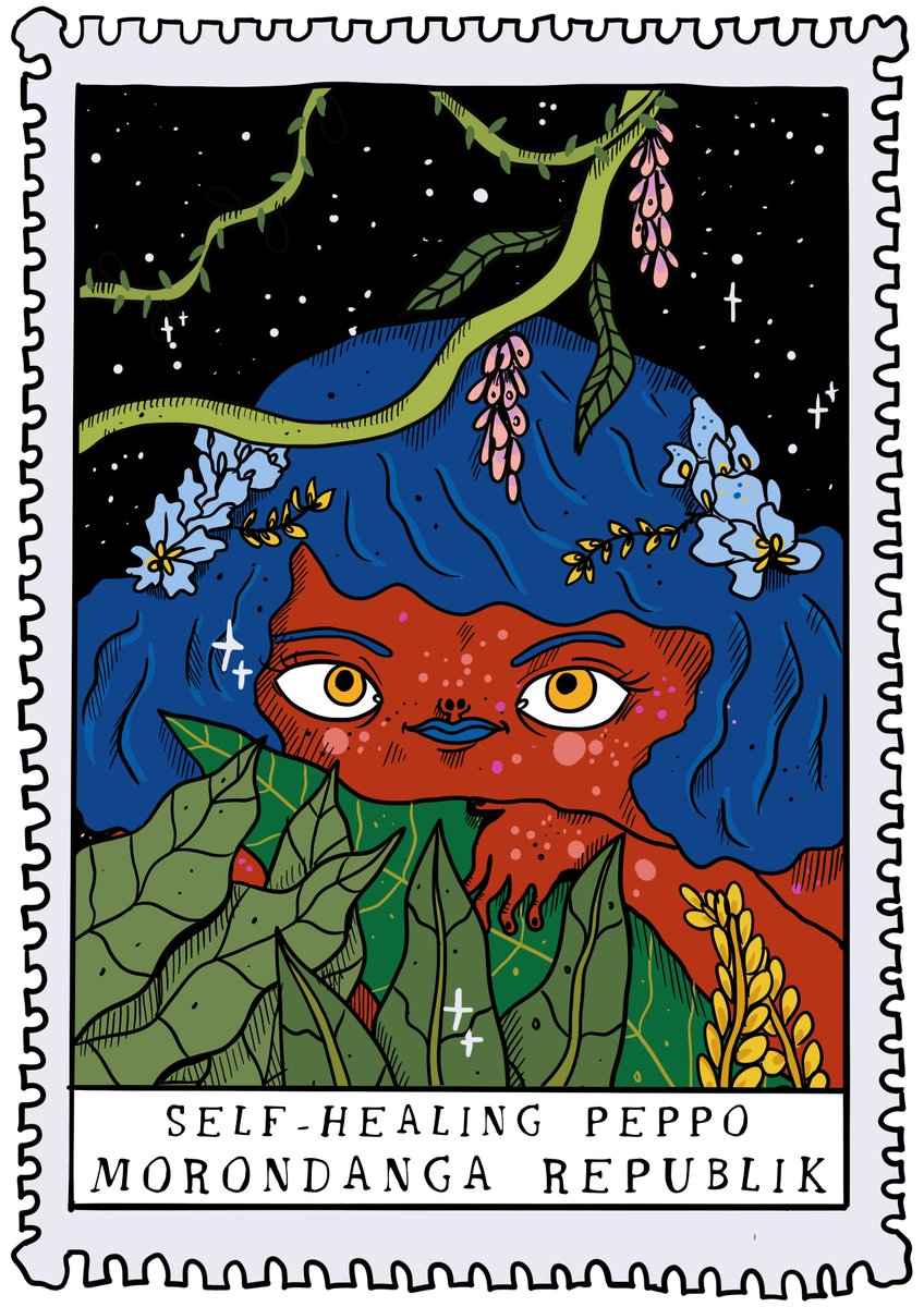 NEW DROP - #MorondangaRepublik
Self-Healing Peppo

They have a ruby color and sapphire hair, but the most beautiful thing about this Peppo is their honey-colored eyes and their scent of freshly cut grass. 
🌿🌿🌿🌿

17/20 ed. 1.5 xtz
hicetnunc.art/objkt/574508

#CleanNFT #TezosNFT