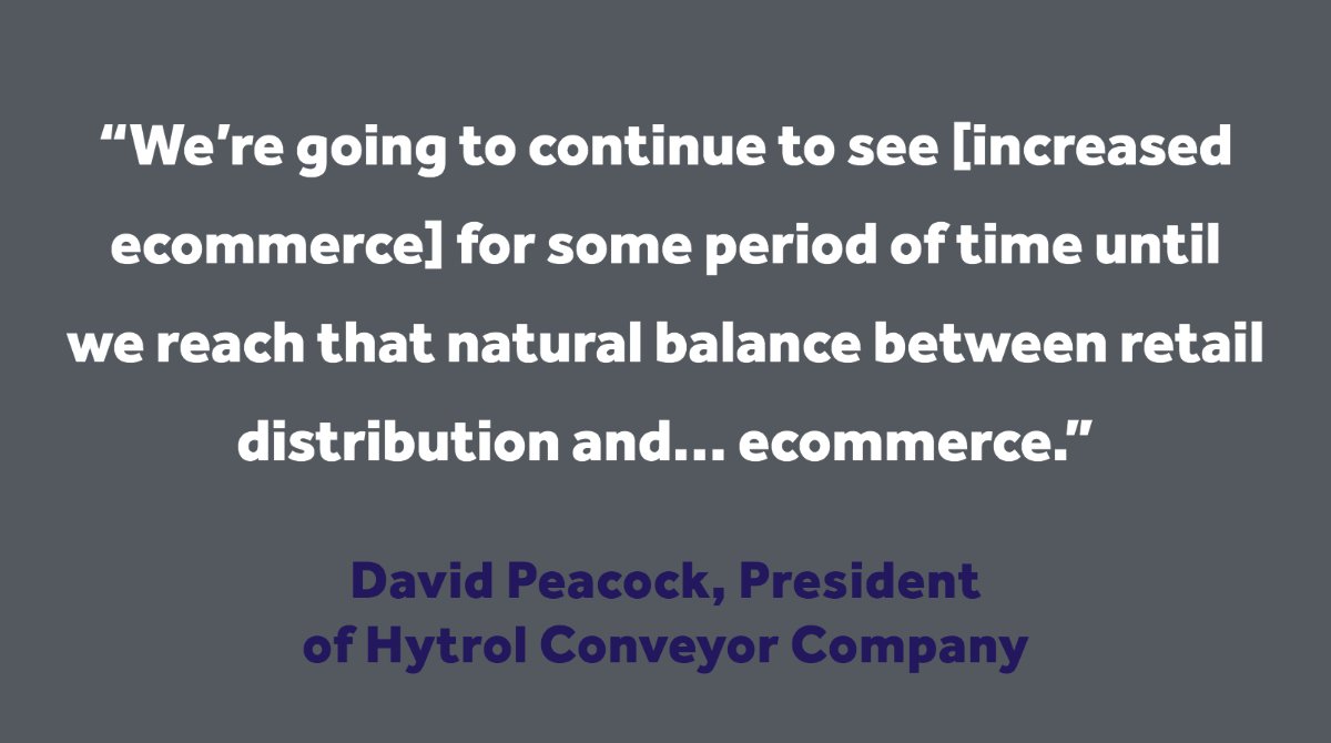 “We're going to continue to see [increased ecommerce] for some period of time until we reach that natural balance between retail distribution and… ecommerce.” https://t.co/2WrkEbx1nt

– David Peacock, President of @hytrol
#conveyors #supplychain #ecommerce #GaryVeeChallenge https://t.co/nl8d61g0vu
