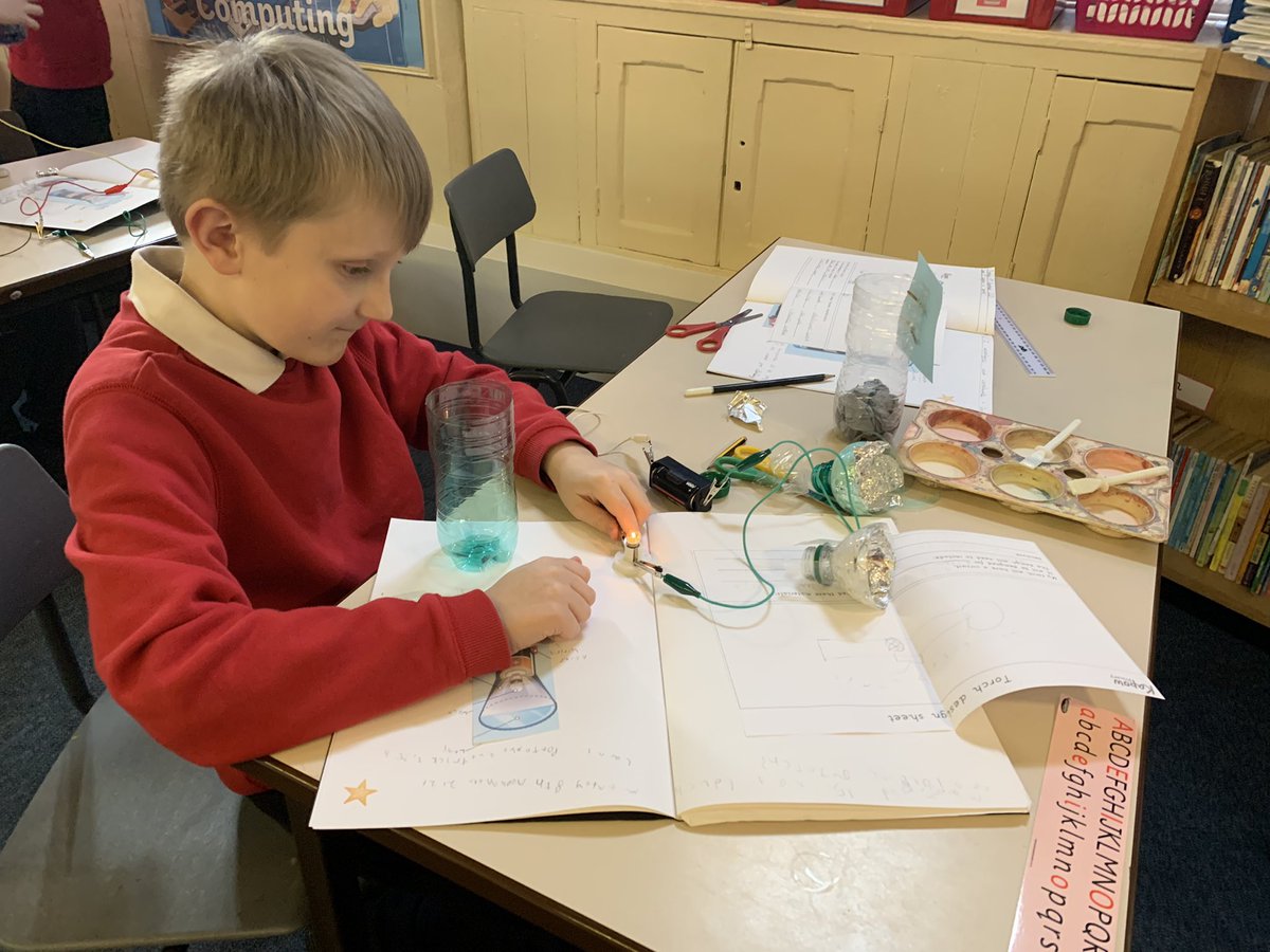 StJohnsRworth's tweet photo. Amazing DT work in Class 4 today. They made an electrical circuit which included a switch then evaluated their final designs @kapowprimary @Artsmarkaward https://t.co/NNWeUG5LlH
