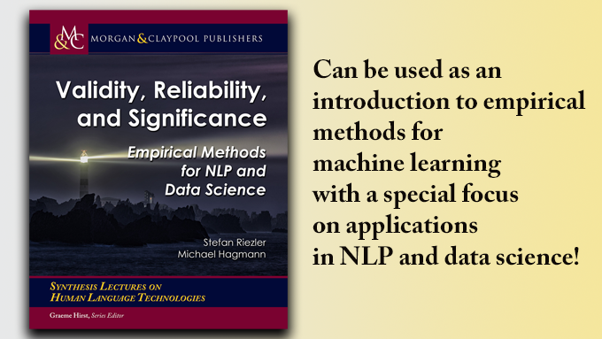 MorganClaypool's tweet photo. New! Validity, Reliability, and Significance is self-contained, with an appendix on the mathematical background on GAMs and LMEMs, and with an accompanying webpage including R code to replicate experiments presented in the book. https://t.co/IzKOmj9T7f   #NLP #DataScience https://t.co/qfigyb3aaJ