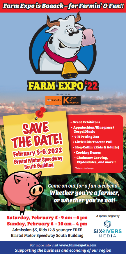 Don't miss the 2022 Farm Expo, coming to Bristol Motor Speedway Feb. 5 and 6. https://t.co/XtLAoX6Rgw