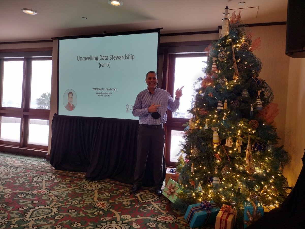Here goes teaching stewardship at #dgiq next to a Christmas tree. I have tough competition. #dataquality #datagovernance