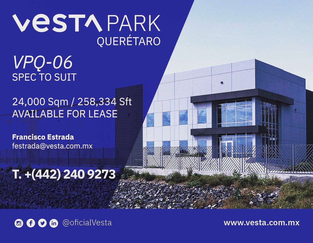 Industrial Building #Vesta #IndustrialRealEstate #ElevatingStandards #RegiónBajío #CommercialRealEstate #AvailableForLease #Queretaro #VestaParkQueretaro