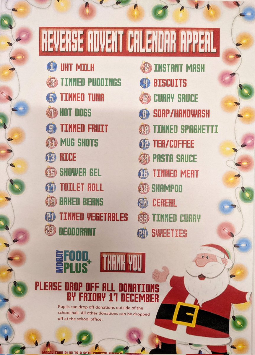 SportAtKGS's tweet photo. Our senior leadership class have been taking inventory of donations to @MorayFoodPlus Reverse Advent Calendar Appeal 2021. We are collecting until next Friday - please donate what you can to the school reception, or pupils to the box outside of the hall. Thanks https://t.co/5ymUz7MYYv
