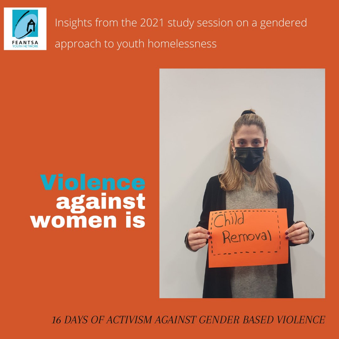 "Violence against women is #ChildRemoval"

Research in European countries suggests that many mothers who are #homeless fear that their children will be taken into care by the state and may avoid contact with social care and homelessness services for this reason. 

#16Days