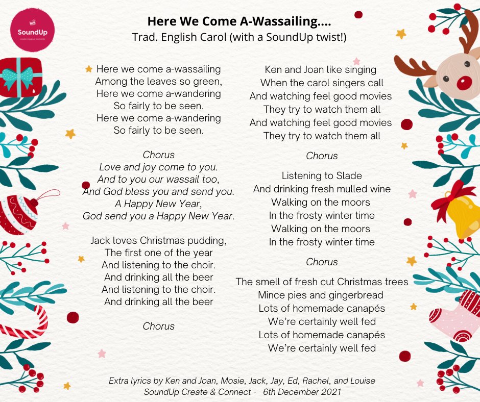 SoundUpArts (@sounduparts) on Twitter photo It's beginning to look a lot like Christmas... πΆπ
We had a brilliant time on zoom with <a href="/EdwardTRobinson/">Edward Robinson</a> today singing festive songs accompanied by his Banjolele! Check out our version of the lyrics for the well-known carol 'Here We Come A-Wassailing' below! It's beginning to look a lot like Christmas... πΆπ
We had a brilliant time on zoom with <a href="/EdwardTRobinson/">Edward Robinson</a> today singing festive songs accompanied by his Banjolele! Check out our version of the lyrics for the well-known carol 'Here We Come A-Wassailing' below!
