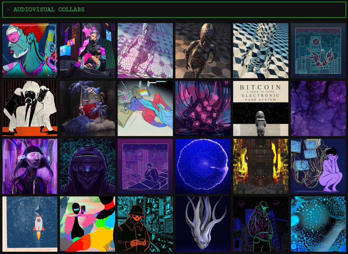 Audiovisual NFTs I've been part of so far! Visit jokreg.net/nfts and check them out 👇

Art by <a href="/cultbitz/">Cultbitz</a> <a href="/SpacedPainter/">Spaced Painter 🌌🌊</a> <a href="/KristyGlas/">KristyGlas</a> <a href="/zakalwe_x/">☠️Zakalwe_x #PUNX☠️</a> <a href="/urben/">urben.eth</a> <a href="/ascii_bit/">Oscar Civit</a> <a href="/Skayhigh1/">skayhigh.eth</a> <a href="/Creatifa_art/">𝚃𝚒𝚏𝚊✨</a> <a href="/cechk_art/">cechk ✾</a> <a href="/KatSheKittyBast/">Ḳ𝖎𝖙𝖙𝖞 𝕭𝖆𝖘𝖙</a> <a href="/NanoSpacecrafts/">nanosat. the dawn of a new era 🇺🇦🇵🇸</a> <a href="/ArtJwawi/">Jwawi</a> <a href="/YungGucciT/">tommy</a> <a href="/mbsjq/">MBSJQ 🏁</a> <a href="/Hackatao/">Hackatao ♛</a>