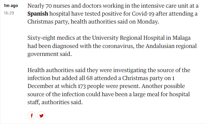 chrischirp's tweet photo. Whichever variant this is (Delta or Omicron), xmas parties are very high risk events for superspreading. 

Superspreading events before intergenerational Christmas mixing and in light of a new worrying variant are a really stupid idea. 

We should be postponing these to 2022. https://t.co/zdXvrf2YYM