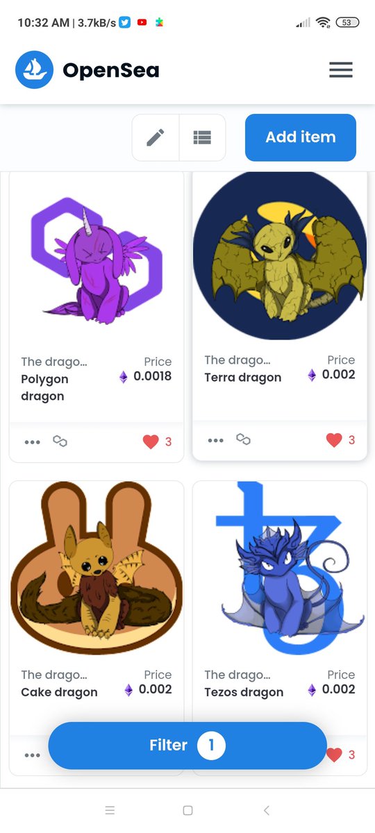 RivasLiban's tweet photo. The dragon tokens nine sales of this collection🐉🐲🚀 @opensea
#NFTartists #NFTCommunity #nftcollector #NFTcollection #opensea
#OpenSeaNTF #OpenSeaCommunity
#openseacollections #openseacollector #Polygon #polygonNFT

floor price 0.0018 ETH
Link👇👇
https://t.co/kb2fEg4Iry https://t.co/6DTahYcSRM