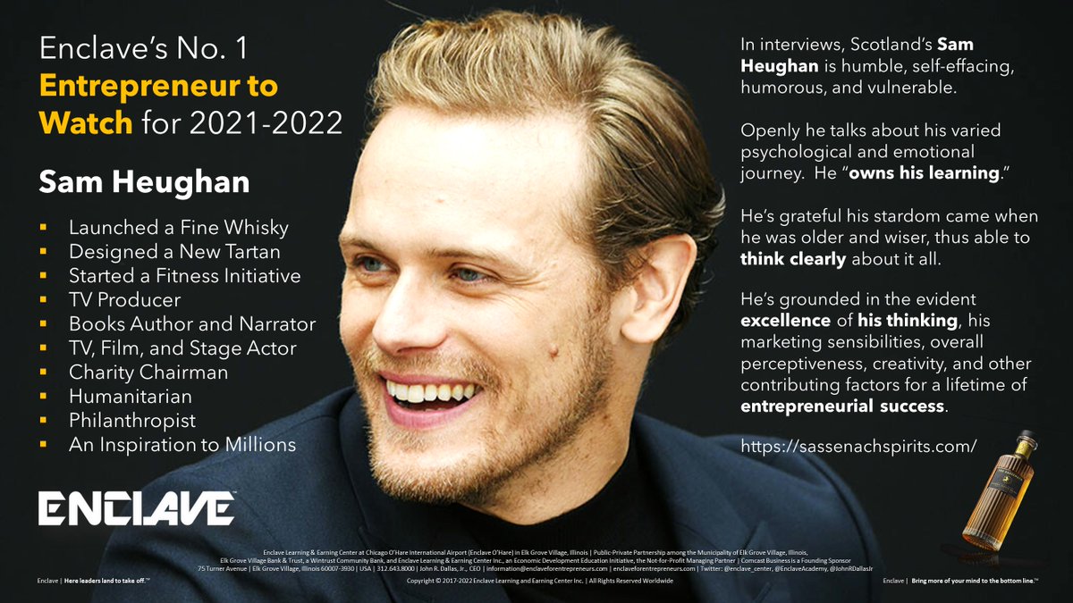 #Entrepreneurs and other #leaders at <a href="/enclave_center/">ThinkToThink™</a> value observing glimpses of the complexity, efficiency, and humility in <a href="/SamHeughan/">Sam Heughan</a>'s exemplary human journey. Clearly, he surrounds himself with loyal and competent subject matter experts. Join Enclavians in "keeping watch."