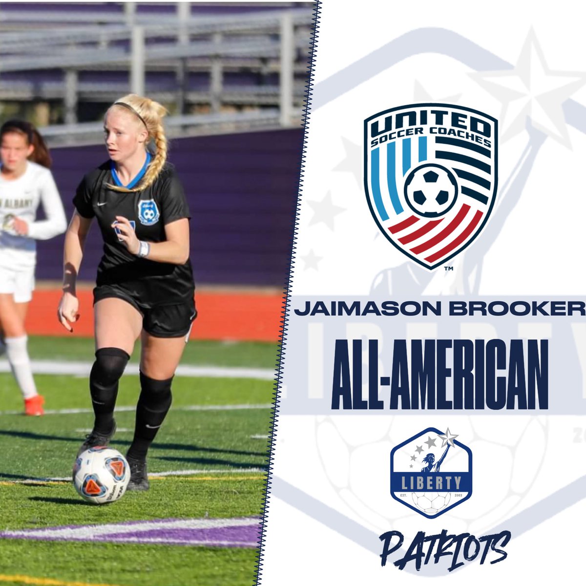 We are excited to announce &amp; congratulate our first United Soccer Coaches All-American in program history. Congrats to Jaimason Brooker on earning an amazing honor. Way to represent Liberty Girls Soccer amongst the best! #Patriots 
<a href="/OlentangySD/">Olentangy Schools</a> <a href="/LHSAthleticDept/">OLHS Athletics</a> @ThisWeekRich