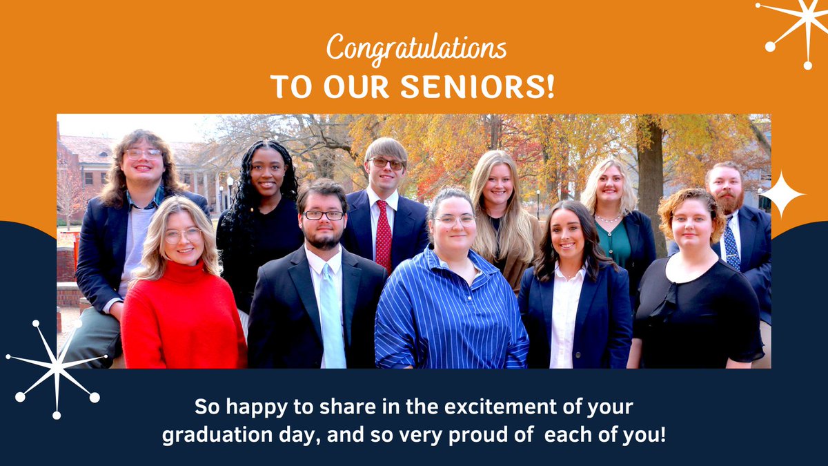 Congratulations to our graduating seniors! (front, from left) Madison Sisco, Cody Fakhoorian, Katie Capua, Callen Killebrew, Erin Criswell, (rear, from left) Jagger Lampkins, Jasmine Youngblood, Evan Parkhill, Faith Davis, Sara Ann Pope and Will Pitts. #graduation #utmartin