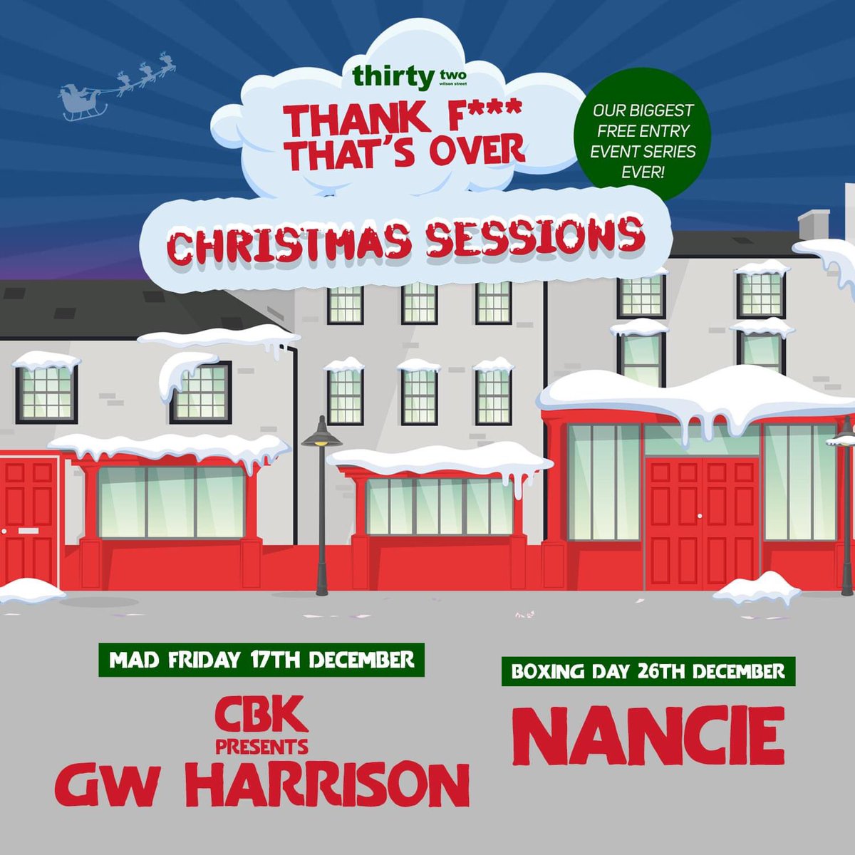 CHRISTMAS EVENTS!!

After blowing the roof off with James HYPE at our last event we are back for a Christmas double-header...

Mad Friday: CBK presents GW Harrison
Boxing Day: Nancie

Both events will be FREE ENTRY as always, and we look forward to seeing you on the dancefloor...