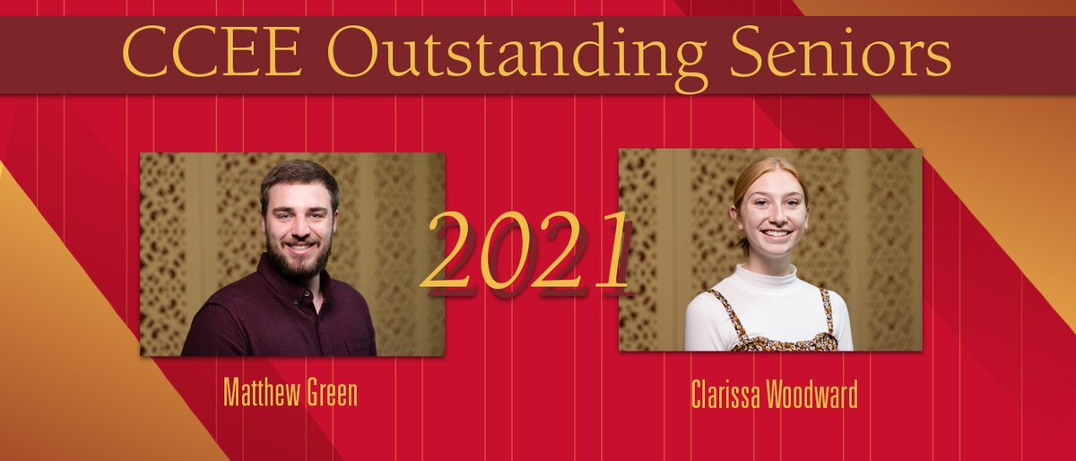 isuccee's tweet photo. CONGRATS to CCEE's Fall 2021 Outstanding Seniors: Matthew Green (construction engineering) and Clarissa Woodward (civil engineering)! Not only have you both done amazing things here, but we can't wait to see what you do in the future! Read more: https://t.co/HkeAkVNoyI https://t.co/5zqmHVYgnt