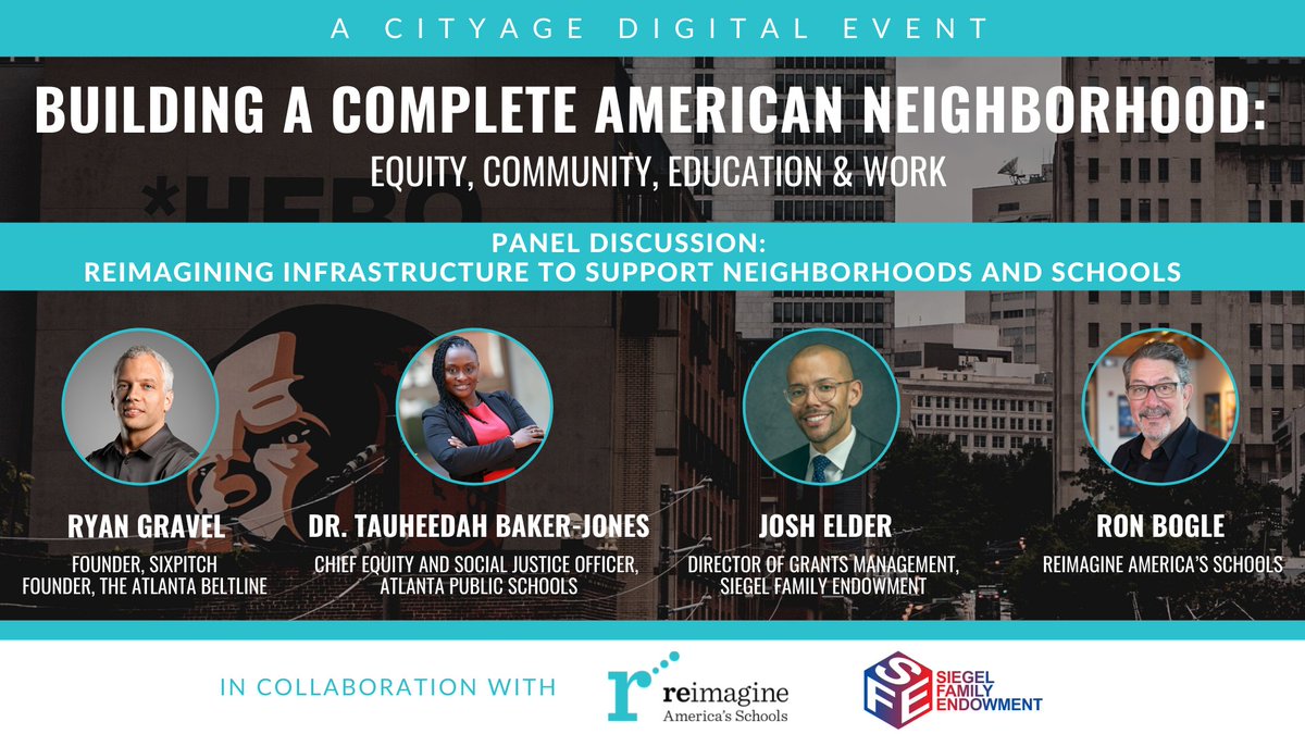 Join us Dec 8 for a panel w/ <a href="/ryangravel/">Ryan Gravel</a>, Founder <a href="/sixpitch/">Sixpitch</a>; Tauheedah F. Baker-Jones, Ed.L.D., Chief Equity and Social Justice Officer, <a href="/apsupdate/">ATL Public Schools</a>; Joshua Elder, Director of Grants Management <a href="/siegelendowment/">Siegel Family Endowment</a>; <a href="/ronbogle/">Ron Bogle</a>, Founder/Team Leader <a href="/ReimagineAS/">Reimagine America's Schools</a>
cityage.com/americanneighb…