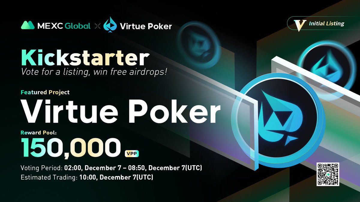 MEXC's tweet photo. Presenting the new #Kickstarter session with $VPP @Virtue_Poker.

🗳️Vote with $MX to get $VPP listed and share 150,000 $VPP
⏰Period: 02:00 - 08:50 Dec 7 (UTC)
📈Estimated trading: 10:00 Dec 7 (UTC)

Details: https://t.co/oAIcc9WD96

#VirtuePoker #MEXCGlobal #onlinepoker https://t.co/Q5pRyW58hP