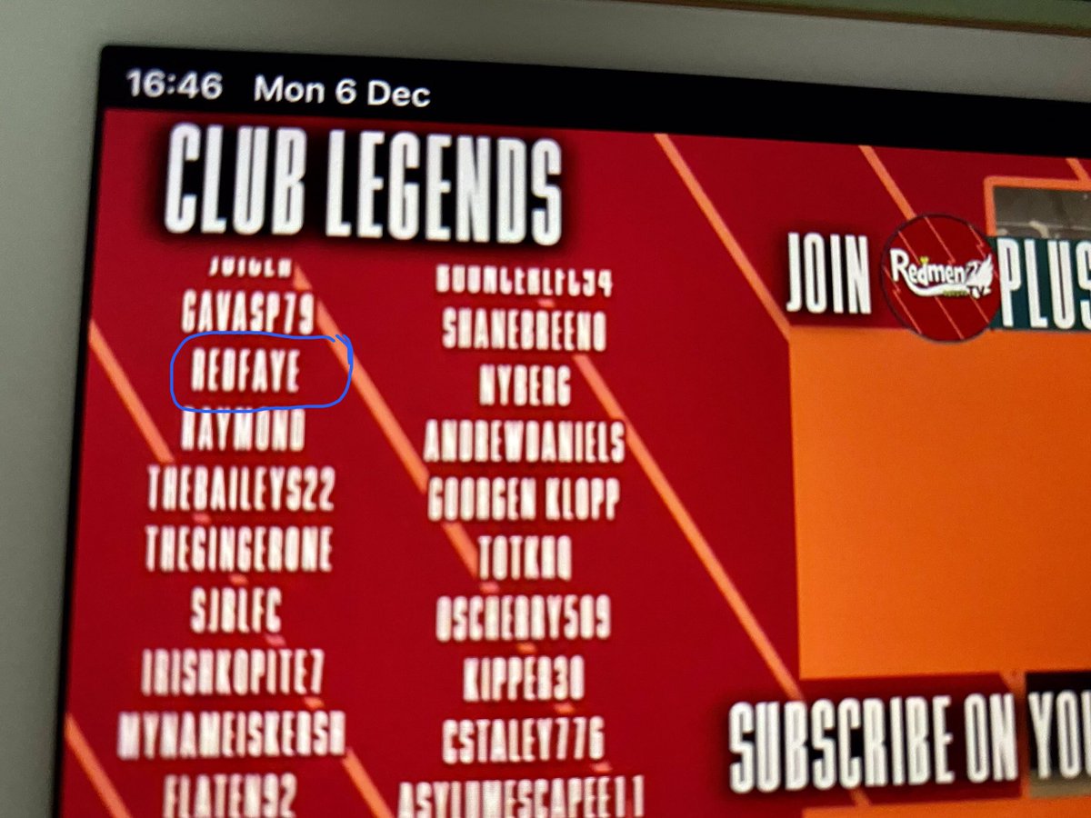 FayeEsq's tweet photo. @TheRedmenTV it scrolled through so fast. Managed to find it nearly at the end! Awesome 👏 
Highly recommend #ClubLegend of #RedmenPlus https://t.co/oDQk9yeyrf