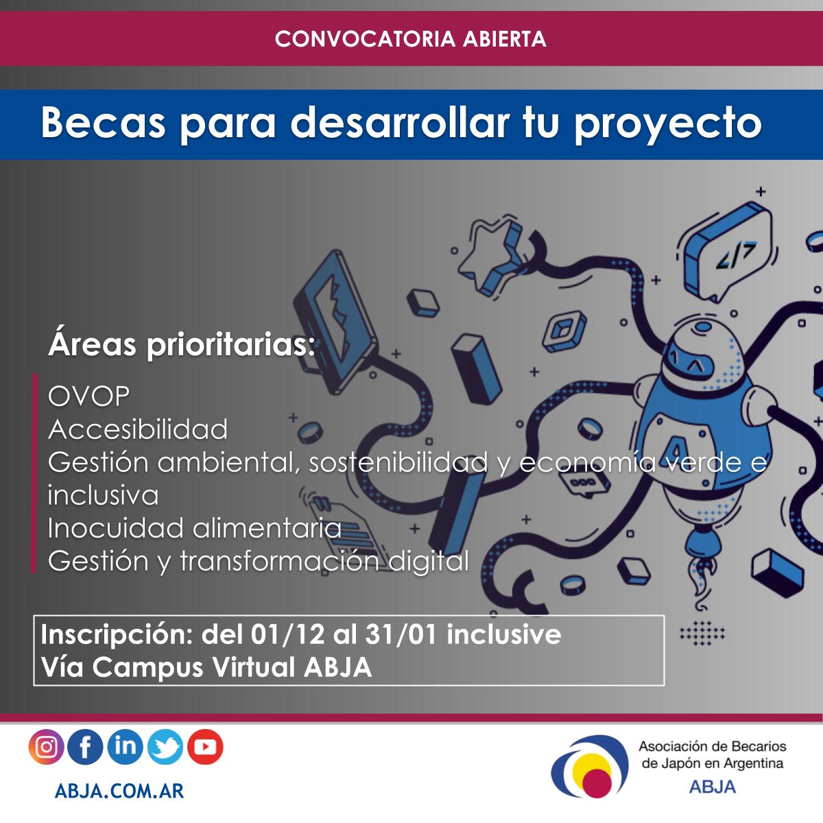abjargentina's tweet photo. 🗣 BECAS #ABJA para desarrollar tu proyecto 📝
🖱 ¡Postúlate! Si sos becario/a de #JICA y miembro ABJA podés hacerlo desde el Campus Virtual. 🔗 https://t.co/zdJw00iDza
⚠ Tenés tiempo hasta el 31 de enero 2022 ⚠
📧 Por dudas escribinos a abjargentina@gmail.com https://t.co/BECm0r0Mlk