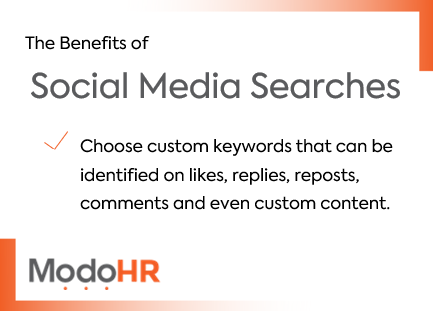 ModoHRtech's tweet image. With Social Media Searches, hiring managers can identify custom keywords and phrases to be included within your report. This can help to remove bias by keeping the search relevant to the position. #socialmediasearches #backgroundscreening  #hrtech