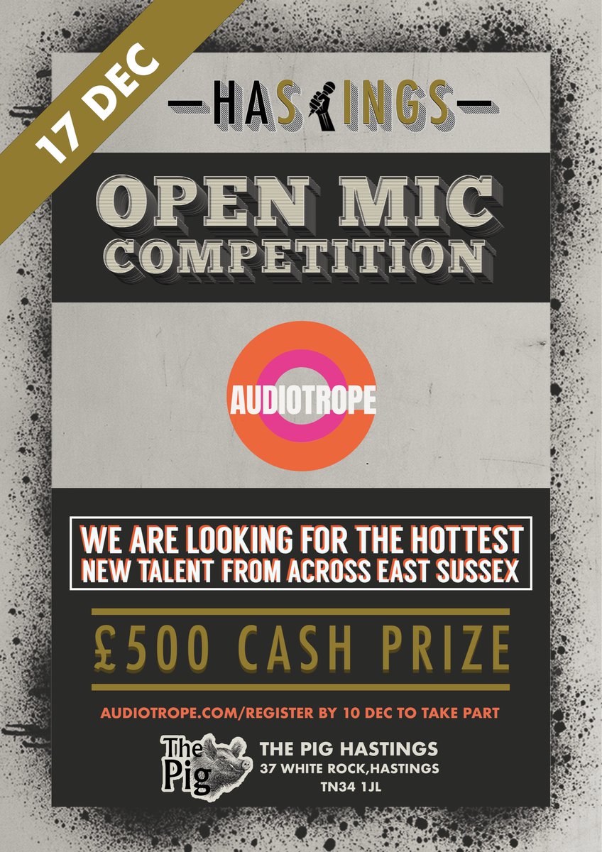 Coastal Currents Arts Festival (@coastalcurrents) on Twitter photo 4 DAYS UNTIL REGISTRATION CLOSES - audiotrope.com/register
If you’re an aspiring #musician, don’t miss out on this amazing opportunity to perform at the #Audiotrope #OpenMic #Competition!
Thanks to <a href="/ace_southeast/">Arts Council England, South East</a> for their support!
#hastings #brighton #music #artist #newartist 4 DAYS UNTIL REGISTRATION CLOSES - audiotrope.com/register
If you’re an aspiring #musician, don’t miss out on this amazing opportunity to perform at the #Audiotrope #OpenMic #Competition!
Thanks to <a href="/ace_southeast/">Arts Council England, South East</a> for their support!
#hastings #brighton #music #artist #newartist