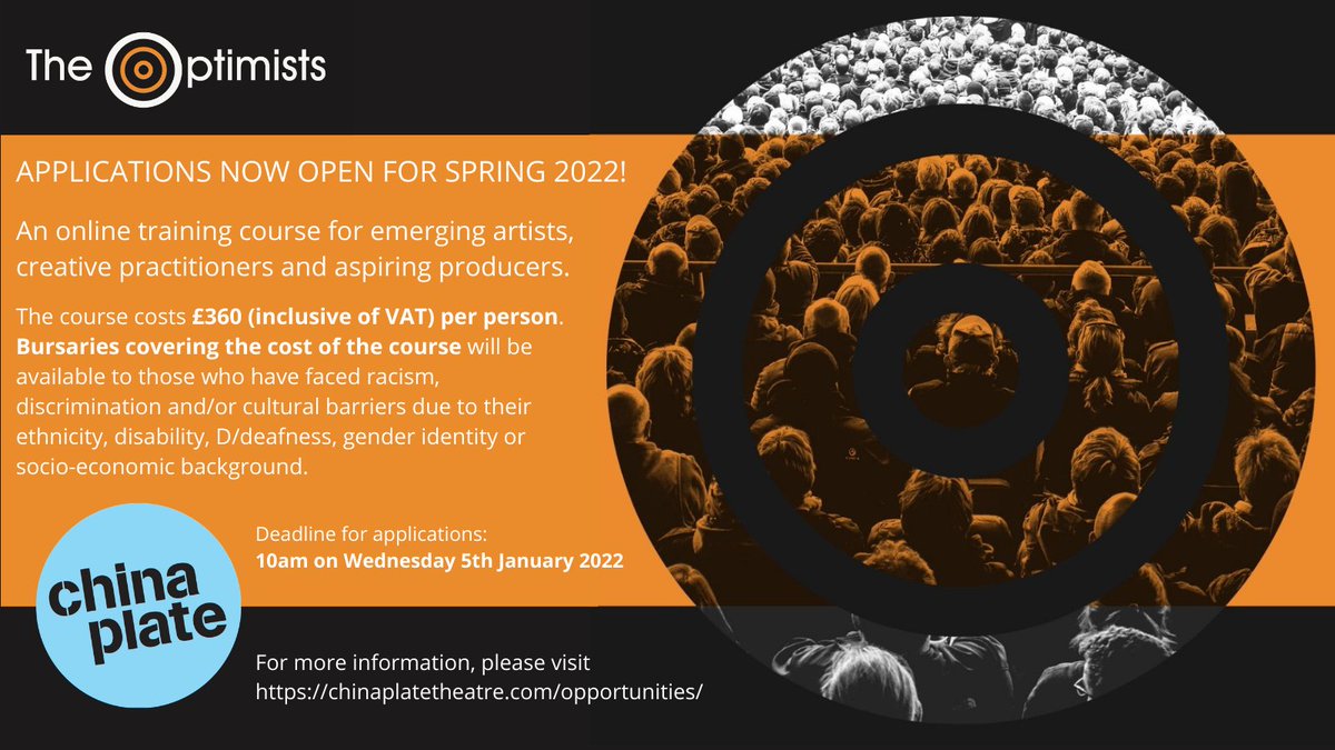shootfestival's tweet photo. Led by @YourOldChina, with the support of guest speakers, #TheOptimists is an online training course for emerging artists, creative practitioners & aspiring producers. Apply now for the Spring 2022 course! Deadline to apply: 10am, Wed 5 Jan 2022: https://t.co/BgeTJnmavj https://t.co/SakscVfPC9