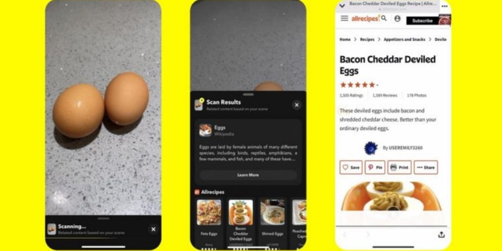 Mobifun_FR's tweet image. Avez-vous déjà testé Snapchat Food Scan ? C'est une fonctionnalité qui vous propose des recettes lorsque vous scannez des ingrédients. 📱🥙 

Les détails sur : ow.ly/xzkS50H3VQF 

#FoodScan #Fonctionnalité #Snapchat