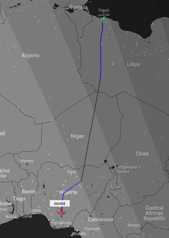 TheSnoopySnoop's tweet photo. #Libya #LibyanGovernment ⬇️
#A340 5A-ONE #018021
Heading south and over #Nigeria from #Tripoli #Libya
#haveglass #planespotting #AvGeek #milair https://t.co/xlj0wwhu9H