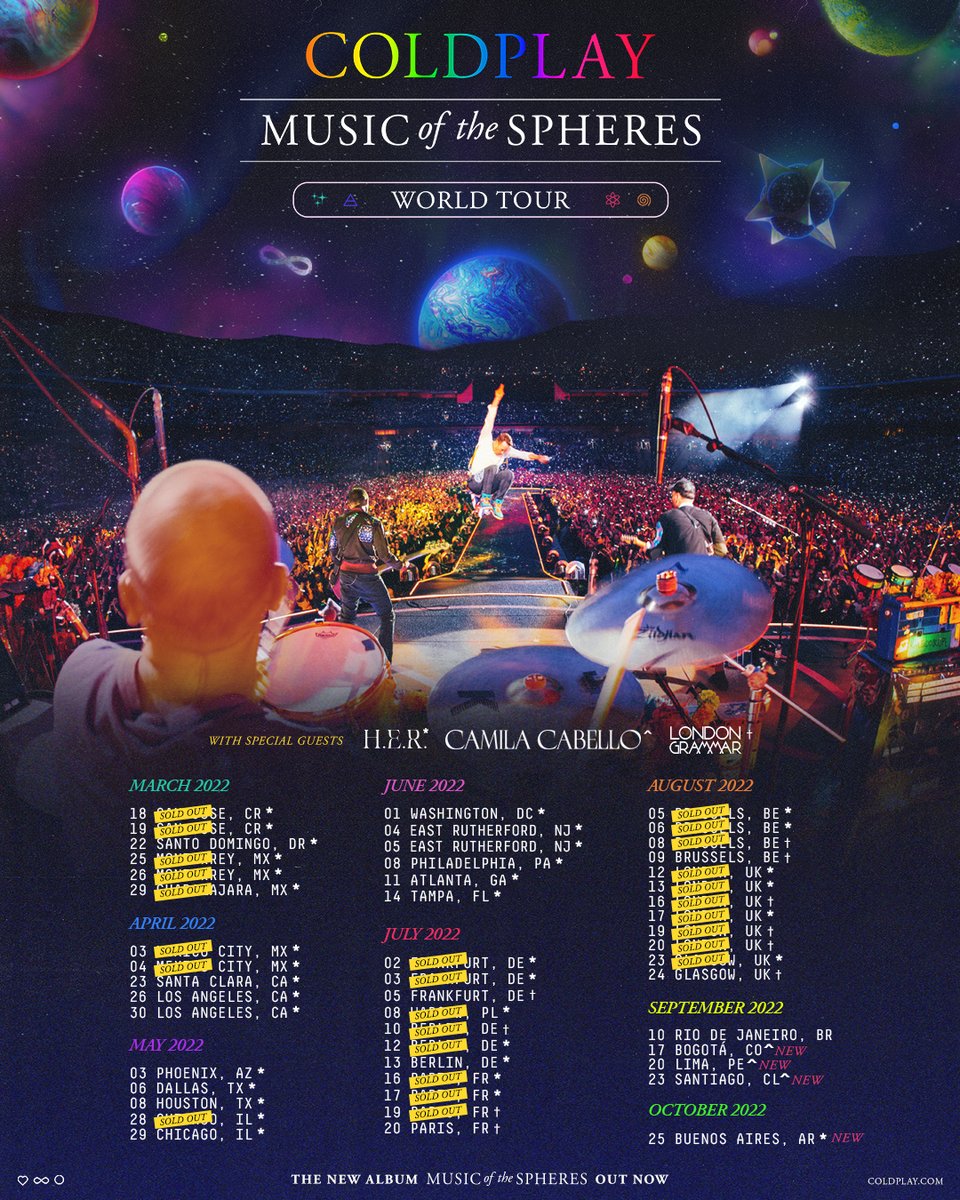 coldplay_es's tweet photo. Gira América Latina parte 2, Music Of The Spheres World Tour // Colombia, Peru, Chile and Argentina // Aún quedan muchas más fechas pendientes de ser añadidas. Info / boletos en https://t.co/sZSjGoez8d 🇨🇴🇵🇪🇨🇱🇦🇷 https://t.co/30fTNEqDlM