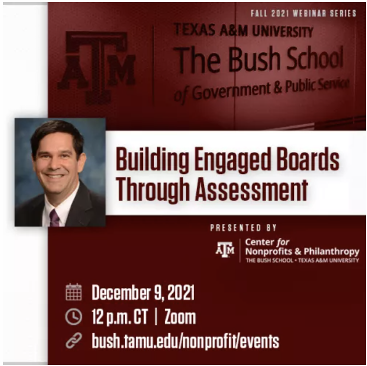 Join us on December 9th at 12pm for a unique webinar with Dr. Will Brown. He will be talking about how to build an engaged board of directors through assessment tools!

Register Here:
ow.ly/2xh950GIKw1

#engagedboard #boardassessment #nonprofitleadership #nonprofitwebinar