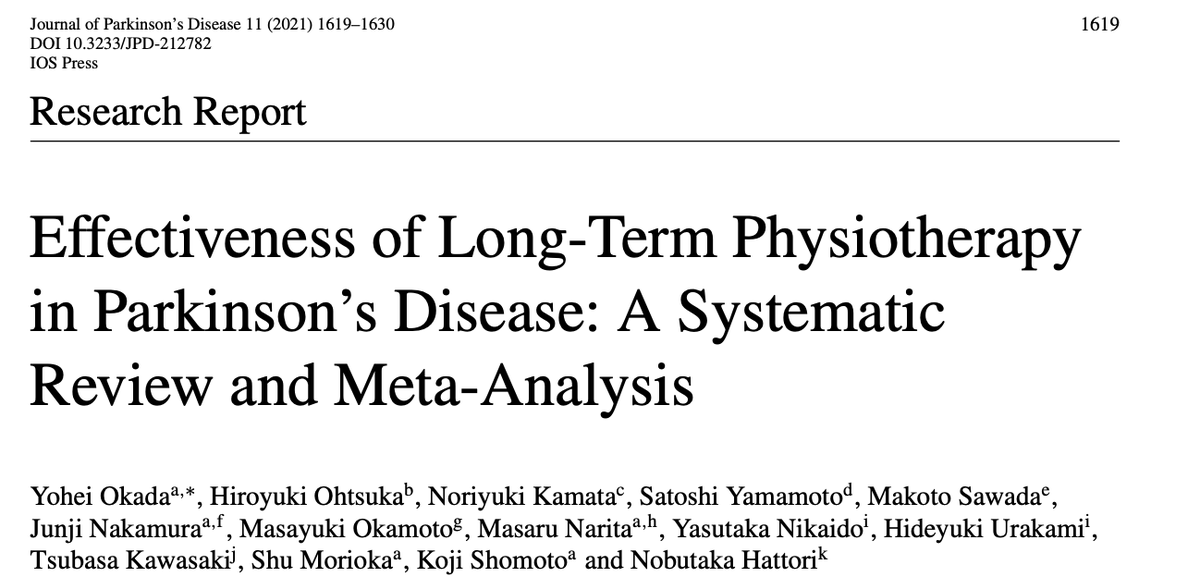 journal_PD's tweet photo. Long-term physiotherapy has a beneficial impact on motor symptoms and anti-parkinsonian medication dosage in people with #Parkinsons, reports Okada et al. Read the #openaccess article from our latest edition here: https://t.co/2Wj9coEcei #journalPD https://t.co/ewtJHwWxD5