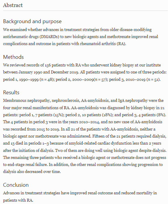 ASPNeph's tweet photo. Use of #biologicagents and #methotrexate improves renal manifestation and #outcome in patients with #rheumatoidarthritis: a retrospective analysis. #CKD @ CEN 
https://t.co/WJFzMfJWID https://t.co/Y0hgDIUWmp